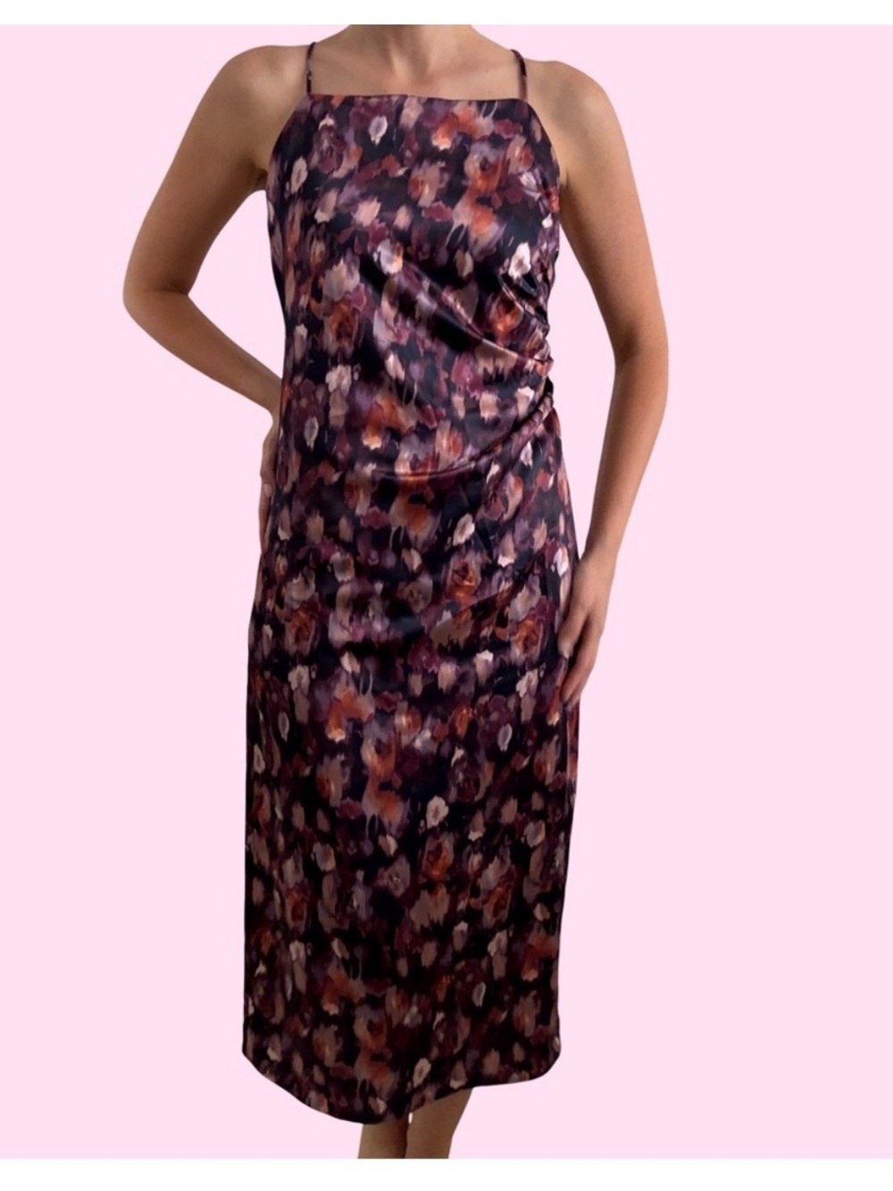 Jason Wu Purple and Rust Watercolor Floral Slip Midi Dress Sz XS